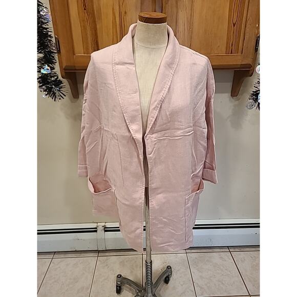New Eileen Fisher Pink Organic Linen Shawl Collar Jacket Plus 1x - Picture 1 of 10